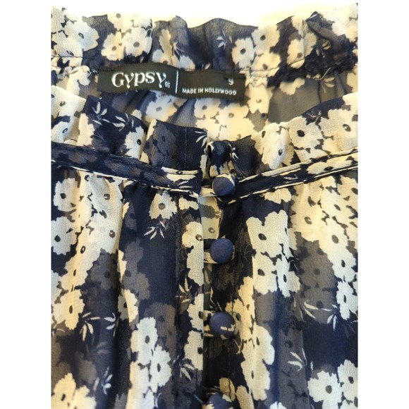 Gypsy 05 Silk Dress S Blue Paisley Bell Sleeve Smocked Waist Cuff Fairy Inspired - Picture 5 of 13